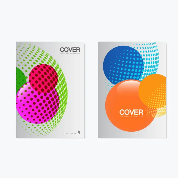 Colorful brochure design template. Vector illustration with circles, halftone and line style — Stock Vector