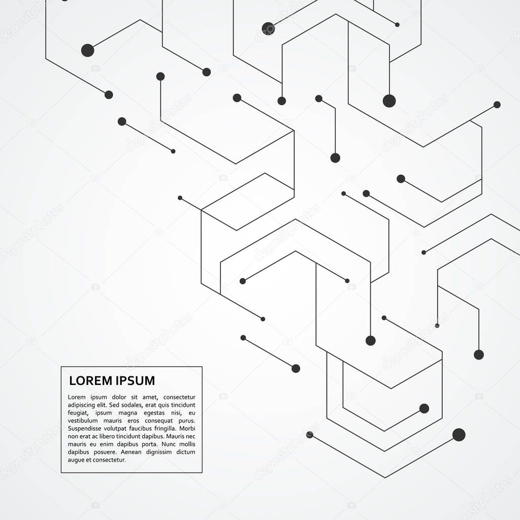 Technology hexagons structure or molecular connect elements