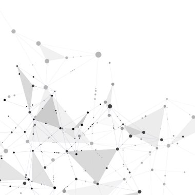 Bağlantılı noktalar ve çizgiler, moleküler yapay sinir ağı kavramı vektör çizim ile soyut bilim arka plan