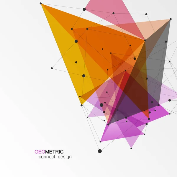 Vector abstrakt polygonal bakgrund. Anslut färg triangel med prickar — Stock vektor