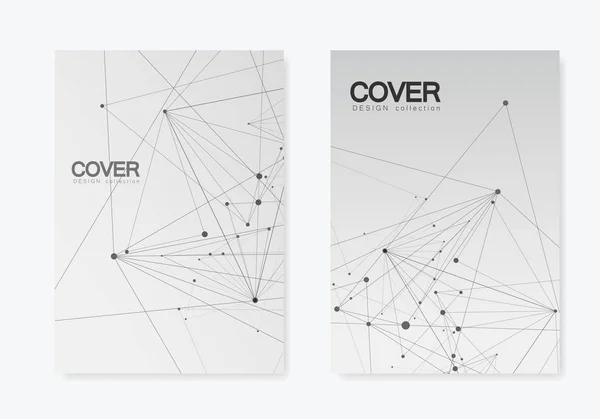 Forma geométrica poligonal abstracta con estilo de estructura molecular. Líneas de conexión y folleto de cubierta de puntos — Archivo Imágenes Vectoriales
