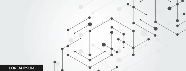 Geometriska hexagon ansluta med uppkopplade och prickar. Enkel teknik grafisk bakgrund. Vector banner design — Stock vektor