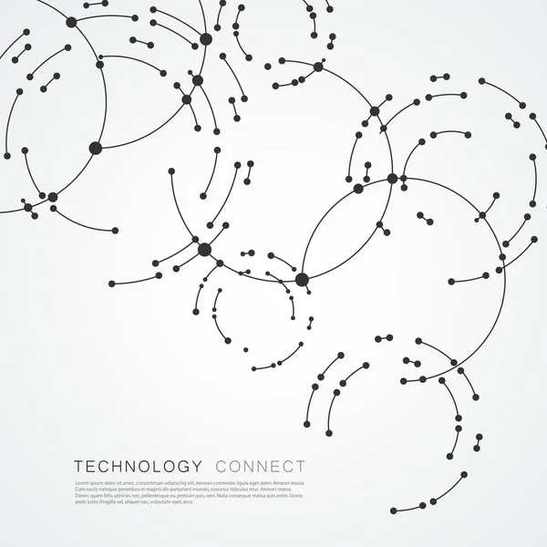 Vektorpunkte verbinden Kreise Hintergrund. geometrisches Abstraktionsdesign mit Linien und Punkten — Stockvektor