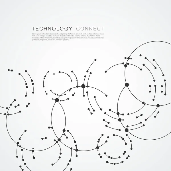 Vektorpunkte verbinden Kreise Hintergrund. geometrisches Abstraktionsdesign mit Linien und Punkten — Stockvektor