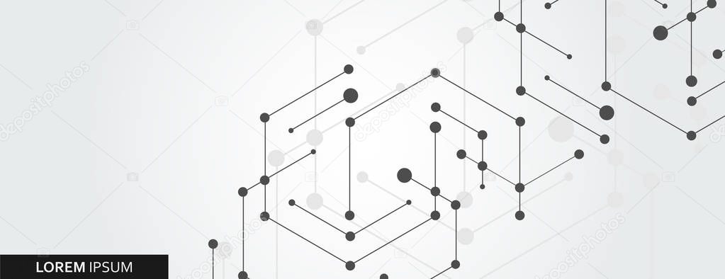 Geometric hexagon connect with connected line and dots. Simple technology graphic background. Vector banner design