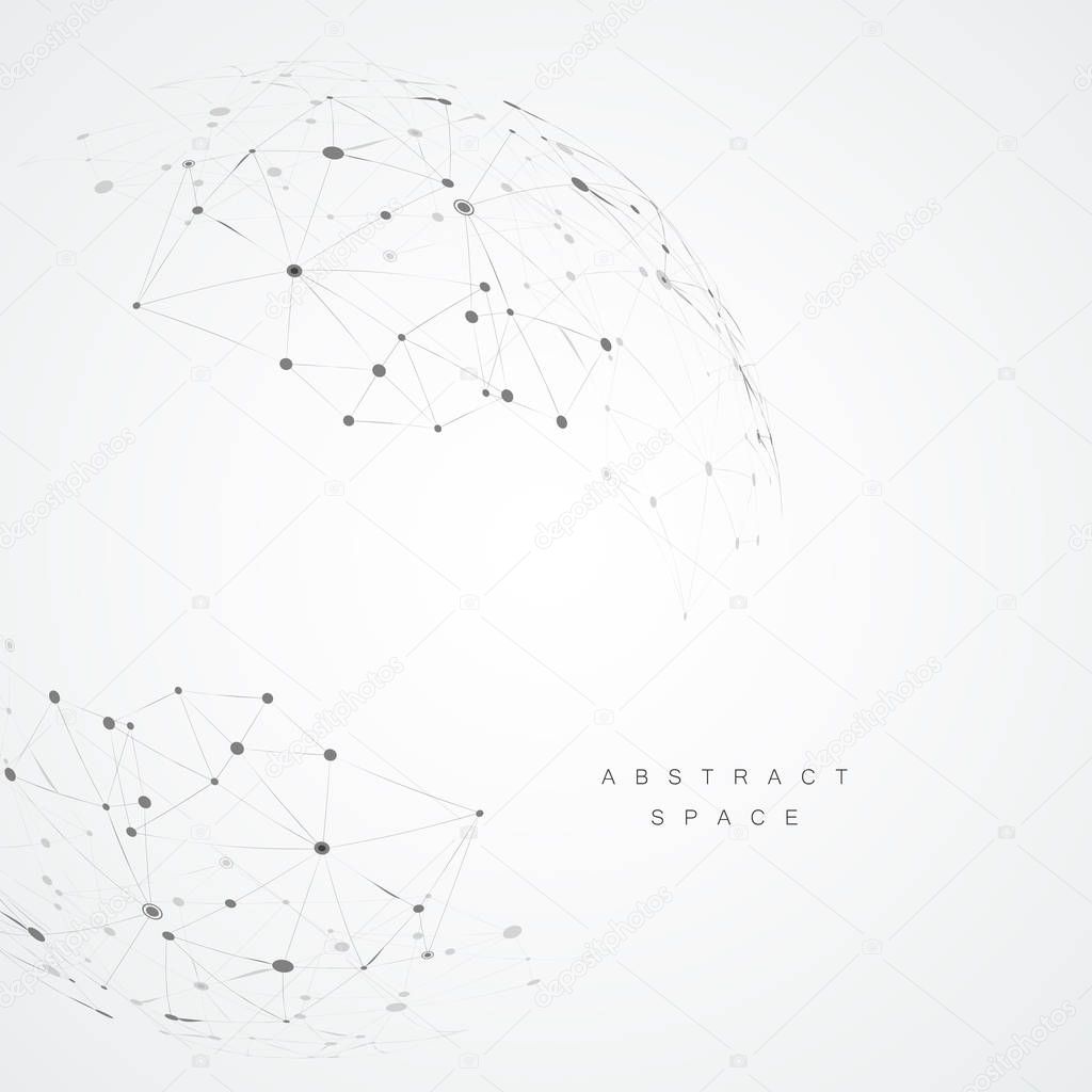 Abstract design with compound lines and dots. Vector connect background