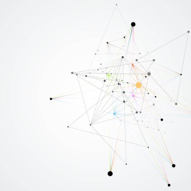 Soyut moleküler ağ desenle dinamik çizgileri ve noktaları