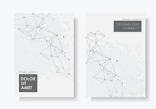 Bağlantılı çizgilerin ve noktaların geometrik arka plan. Teknoloji vektör broşür kapak tasarımı — Stok Vektör