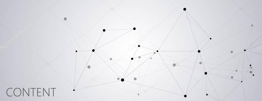 Geometric grey background connected molecule with line and dots