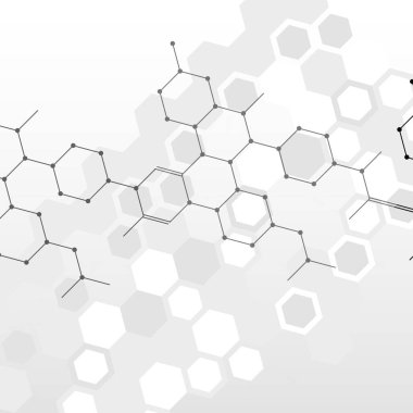 Gri arkaplanda altıgen soyut bağlantı arkaplanı. Vektör illüstrasyonu