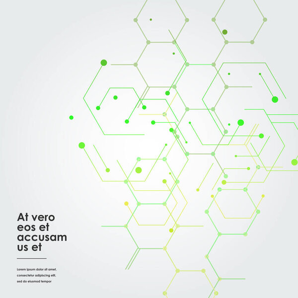 Векторная иллюстрация зеленые соединительные шестиугольники соединяют абстрактный фон. Технологические точки и сломанные линии
