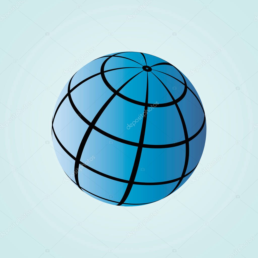 Globe icon. Flat vector drawing. Horizontal vertical lines