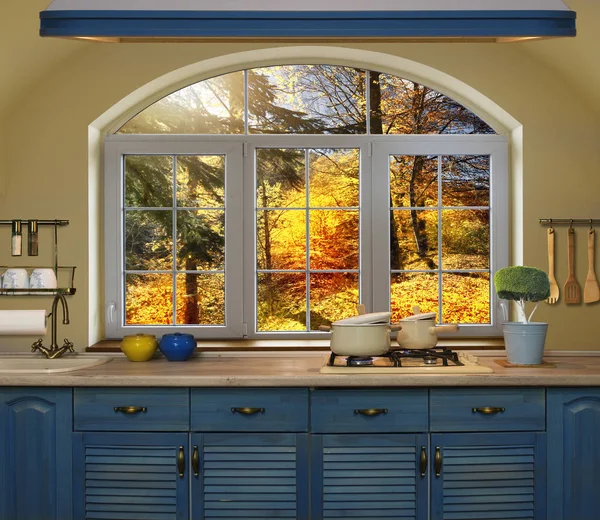 Interior cocina azul . — Foto de Stock