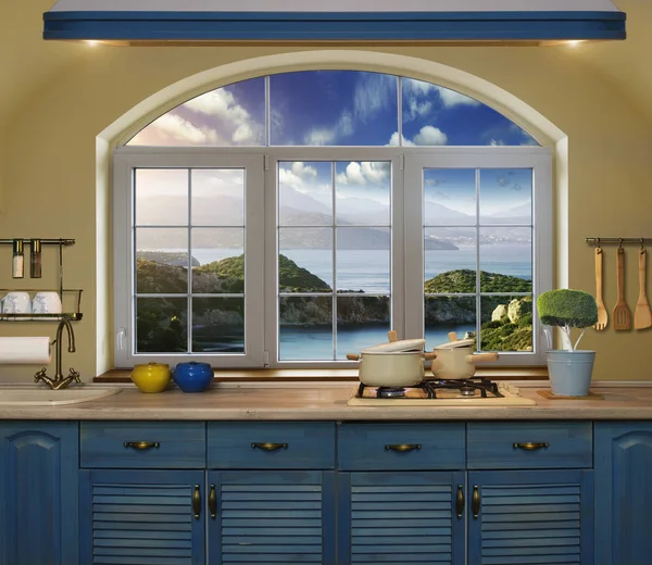 Invändig blå kök. — Stockfoto