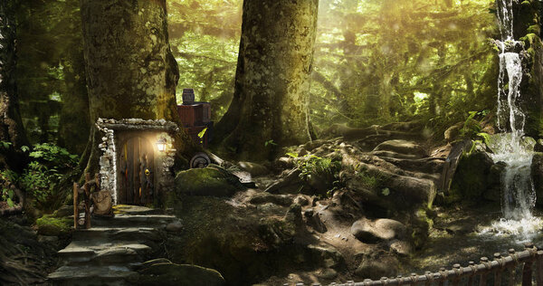 Fabulous, magical, mysterious forest where elves, gnomes and other fabular beasts live
