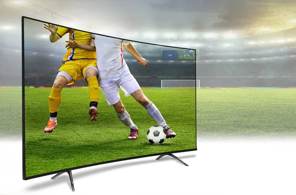 4k monitor watching smart tv translation of football game