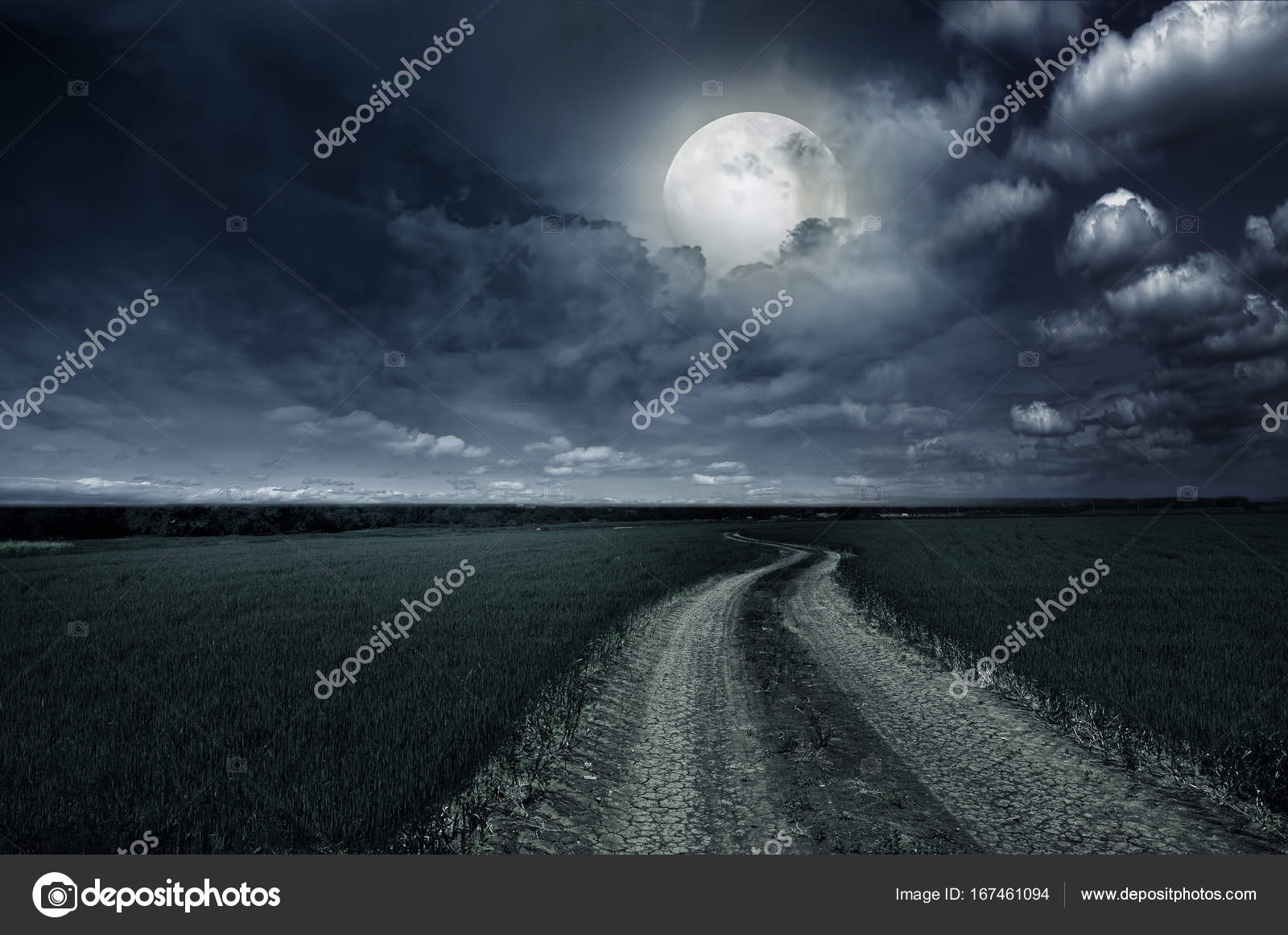 Night Road Against The Background Of Cumulus Clouds Stock Photo Image By C Krivosheevv