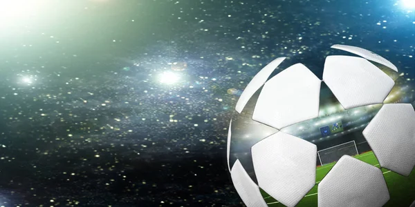 Fotbalový míč na pozadí hvězdné oblohy. — Stock fotografie