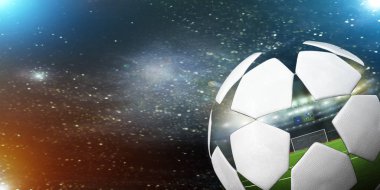 Yıldızlı gökyüzü arka planda futbol topu.