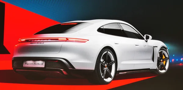 Φρανκφούρτη Γερμανία Σεπ 2019 Νέα Porsche Taycan Turbo Sports Car — Φωτογραφία Αρχείου