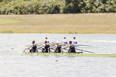 Rowers kürekli tekneler bir gölde