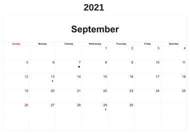 Beyaz arkaplan ile 2021 yıllık takvim.