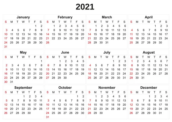 Calendar Anual 2021 Fundal Alb — Fotografie, imagine de stoc