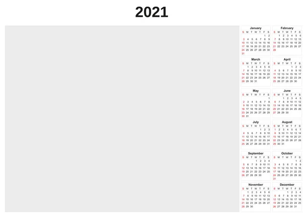 Calendário Anual 2021 Com Fundo Branco — Fotografia de Stock