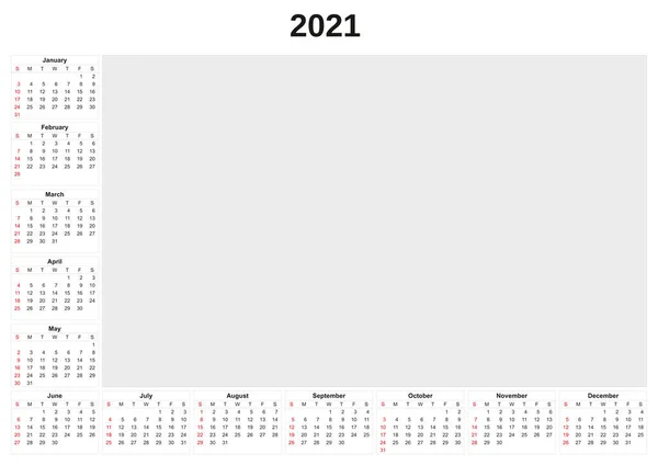 Calendário Anual 2021 Com Fundo Branco — Fotografia de Stock