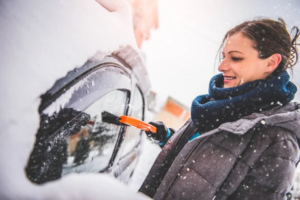 kadın temizlik araba ile sıyırıcı 