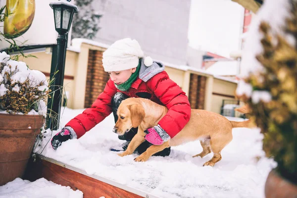 Karda köpek ile kız 