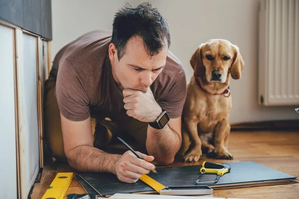 Homem fazendo trabalho com cão — Fotografia de Stock