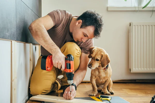 Homem fazendo trabalho com cão — Fotografia de Stock