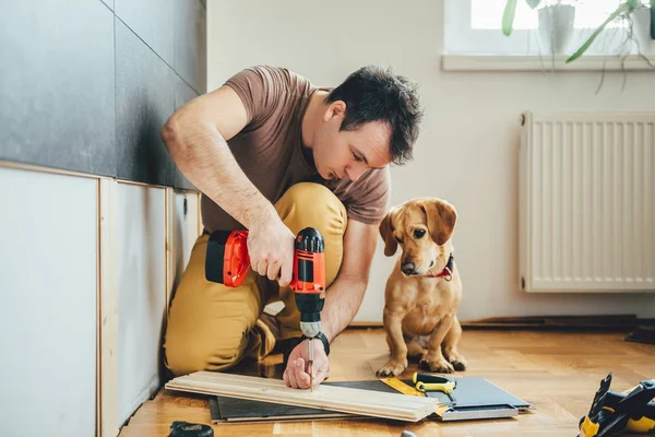 Man doing work with dog