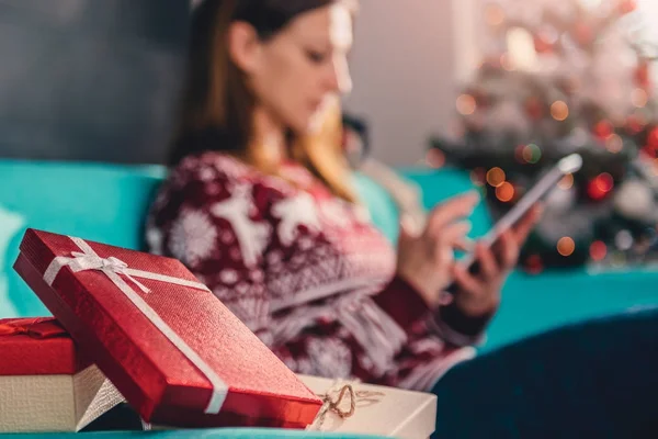 Christmas presents on the sofa