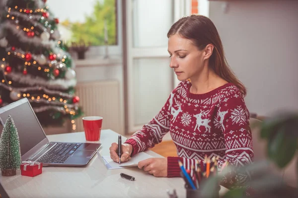 Woman writing Christmas letter — Stock Photo, Image