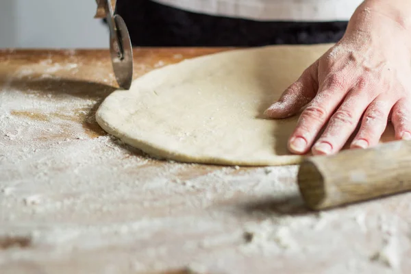 Close Female Hands Making Cookies Dough Home Kitchen — Stock Photo, Image