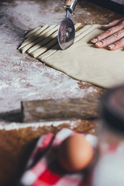 Close Female Hands Making Cookies Dough Home Kitchen — Stock Photo, Image