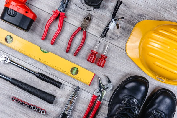 Διάφορες Κατασκευές Diy Χέρι Εργαλεία Έγκειται Στην Knolling Οργάνωση Ρουστίκ — Φωτογραφία Αρχείου