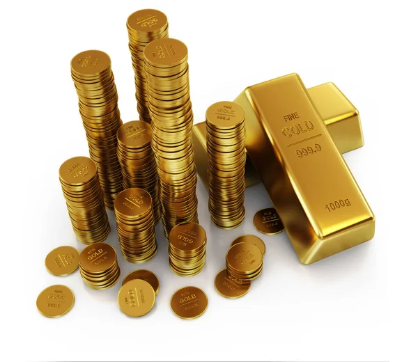 Золоті Стовпчики Золоті Монети — стокове фото