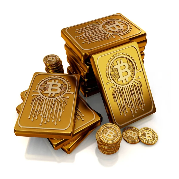 Goldbarren Und Goldmünzen Stil Der Bitcoin Währung — Stockfoto