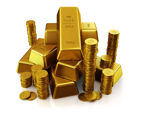 Goudstaven Gouden Munten — Stockfoto