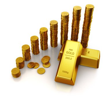 Altın Bar ve altın euro coins.