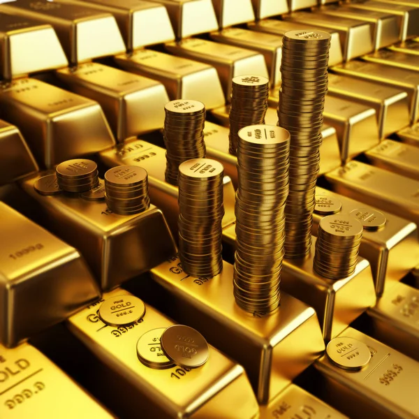 Gold Bars Golden Coins — Stock Photo, Image