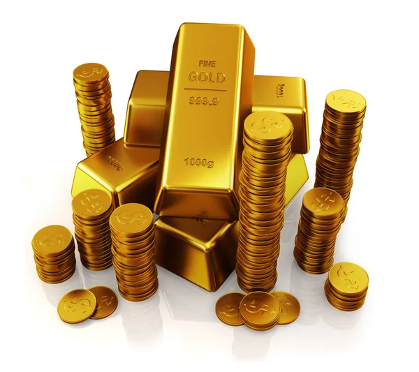 Gold Bars Dollar Coins — Stock Photo, Image