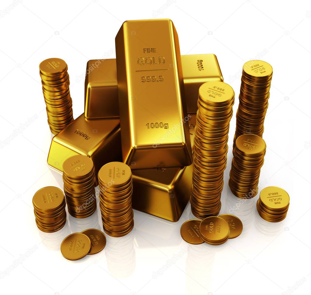gold bars and golden coins
