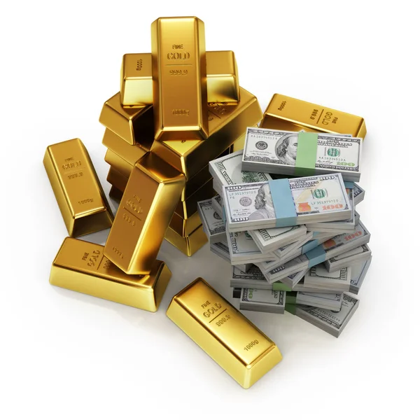 Ілюстрація Золотих Батончиків Доларових Банкнот Концепція Бізнесу Фінансів — стокове фото