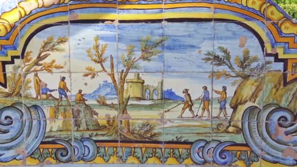 意大利 那不勒斯 第十二 2017年10月 Majolicato 修道院圣 Chiara 马约利卡的细节从年 1750 装饰以场面从期间的日常生活 — 图库视频影像