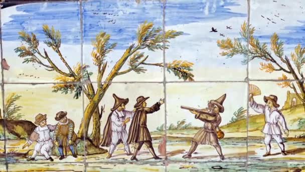 意大利 那不勒斯 第十二 2017年10月 Majolicato 修道院圣 Chiara 马约利卡的细节从年 1750 装饰以场面从期间的日常生活 — 图库视频影像