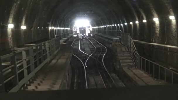 Italy Naples October 2017 Chiaia Funicular Railway Meeting Rising Wagon — стоковое видео
